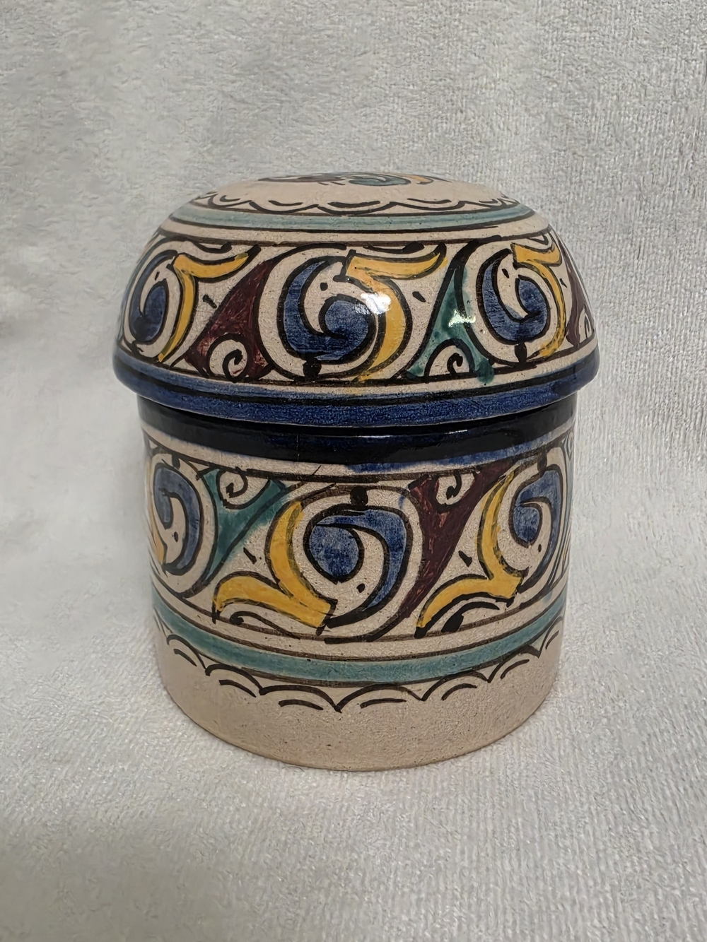 Moroccan Ceramic Jar/Jewelry Box from Fez with Lid – Hand-Painted